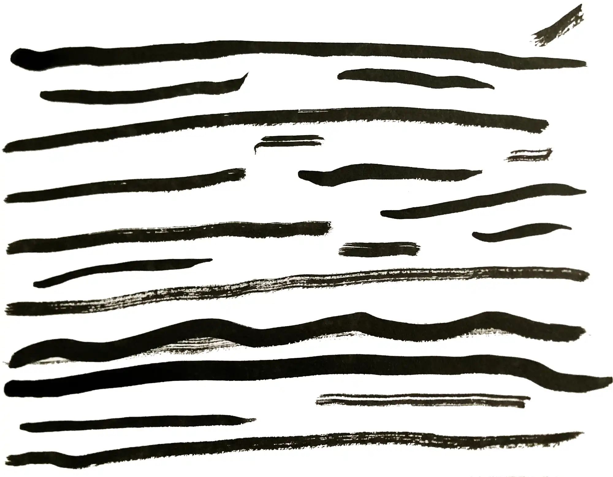20 horizontal lines of varying length, loosely inked on a page