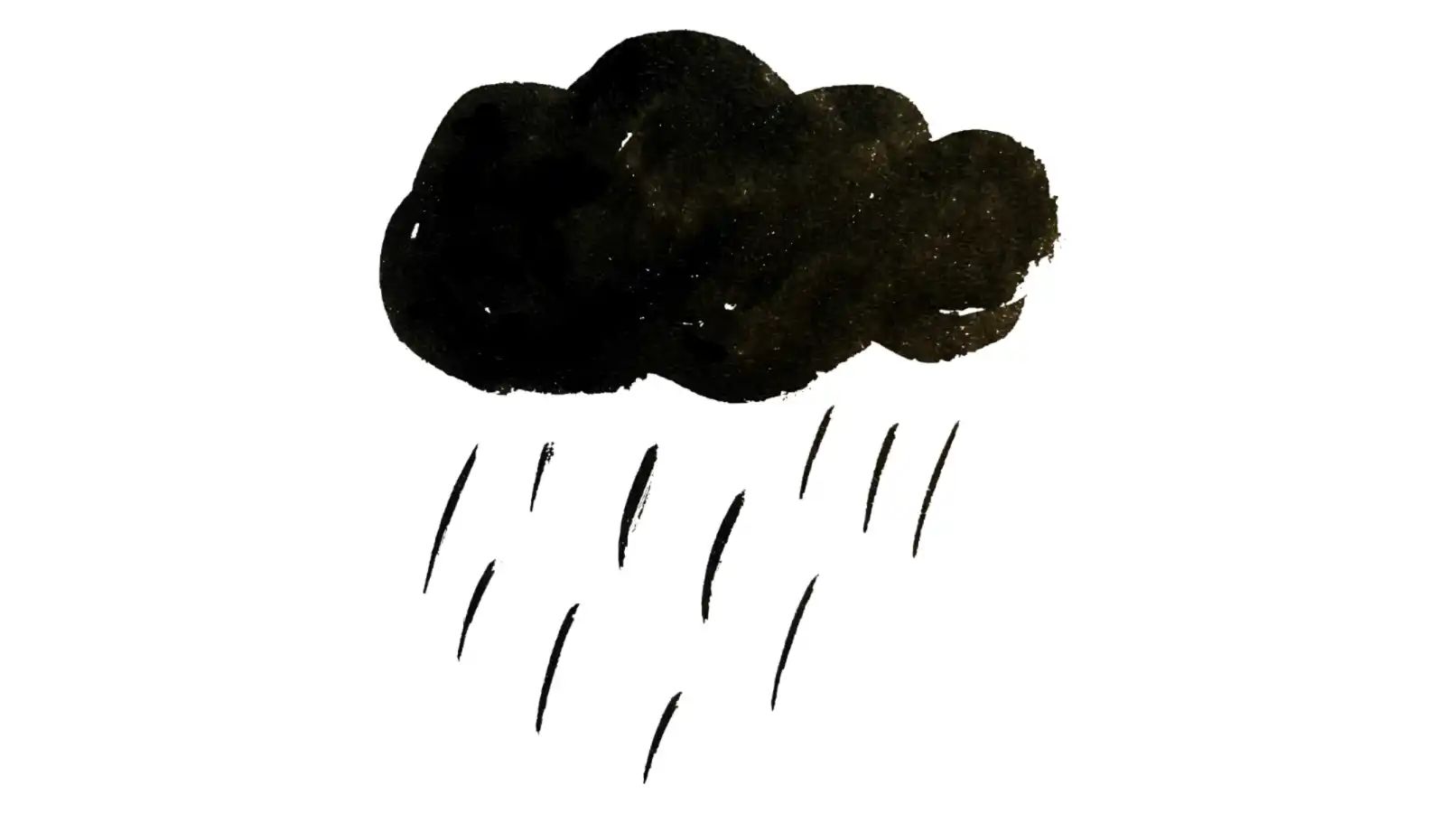 A black ink drawing of a rain cloud